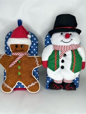 VTG Christmas Oven Mitt Set Gingerbread Man Snowman Hanging Pot Holders Decor